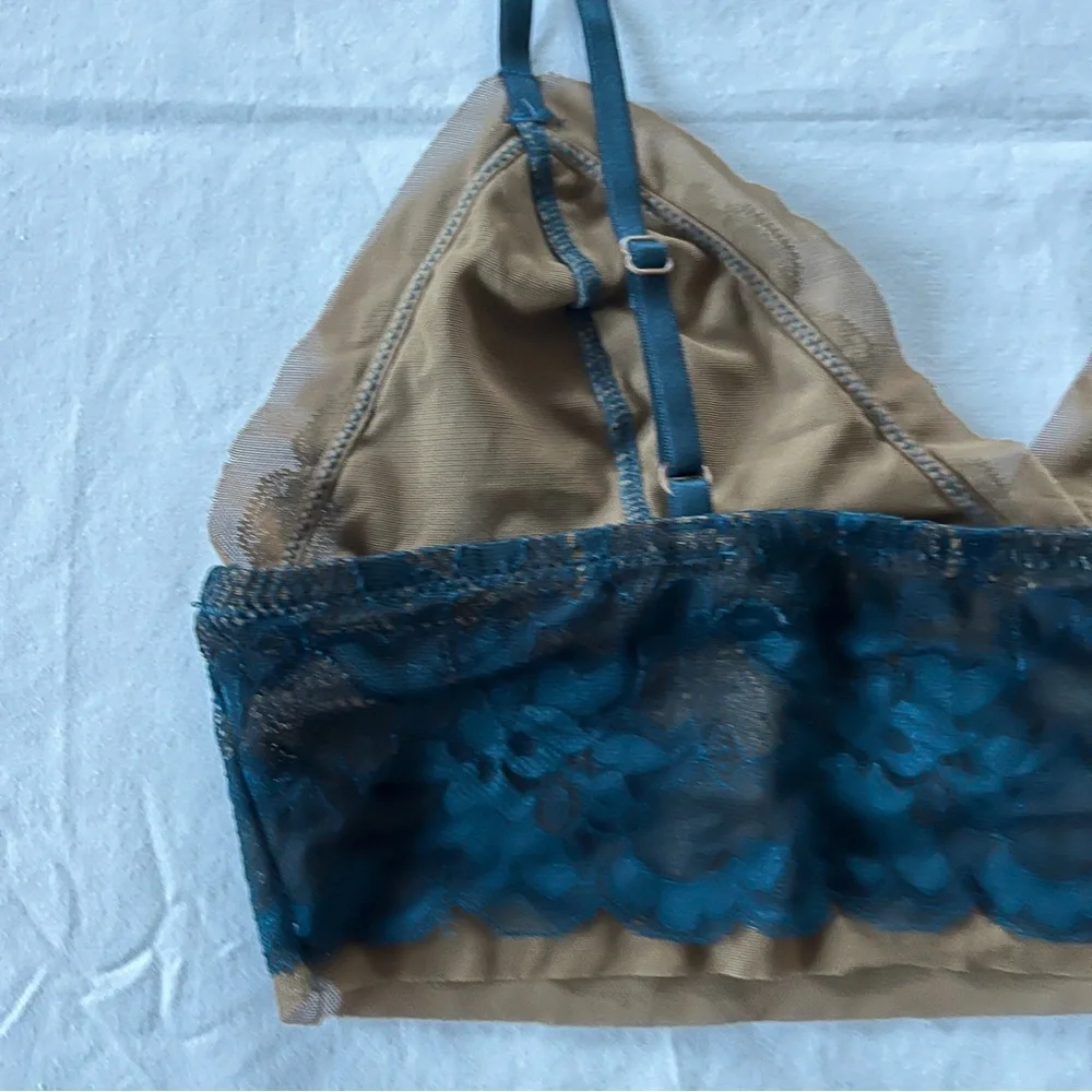 NWOT Intimately by Free People Teal and Nude Mesh and Lace Long Line Bralette M - Picture 7 of 10